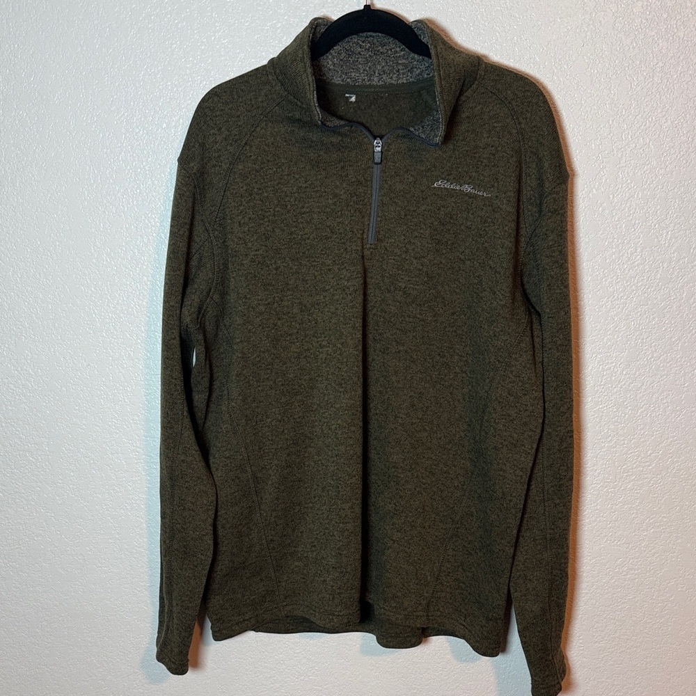 Eddie Bauer Green Knit 1/4 Fleece Outdoor Sweater Size XL Classic